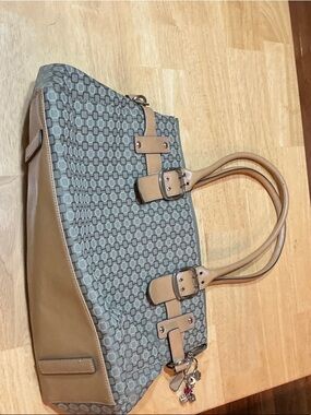 Gray Patterned Tote with Tan Trim - Designer-Inspired Women’s Bag